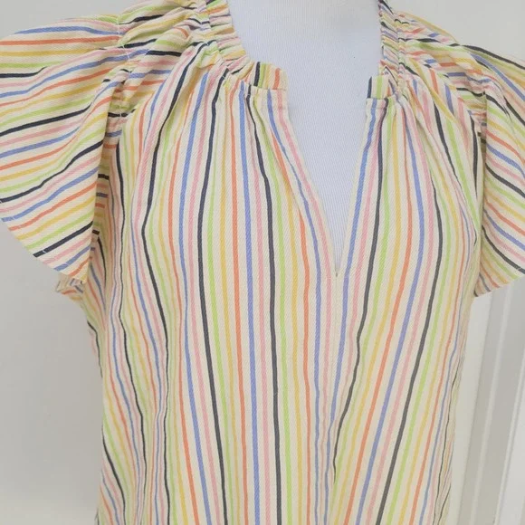 Pomander Place Tickernut Rainbow Striped Dress VNeck Flutter Sleeve Casual Small - Picture 3 of 5